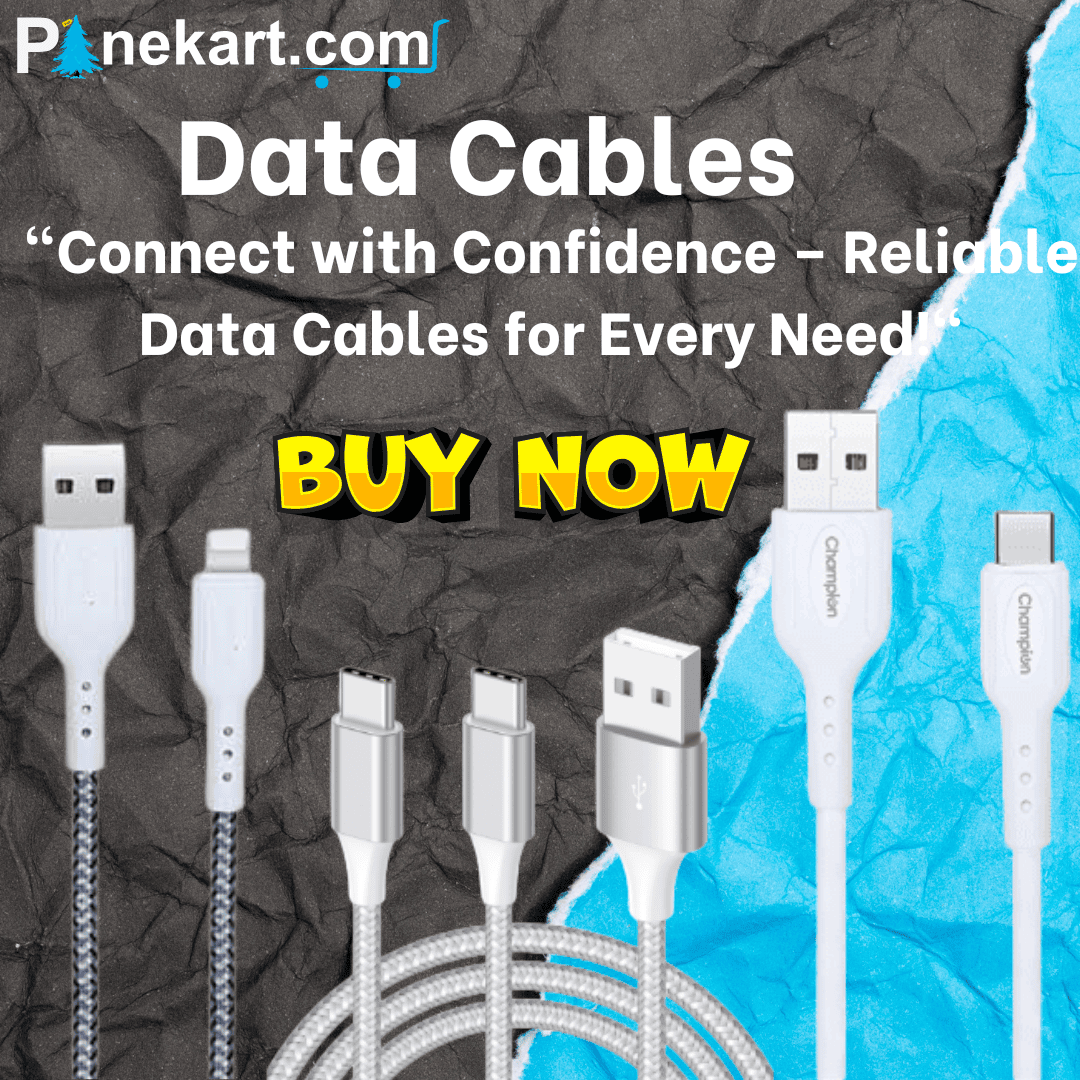 Various types of data cables labeled on a white background.