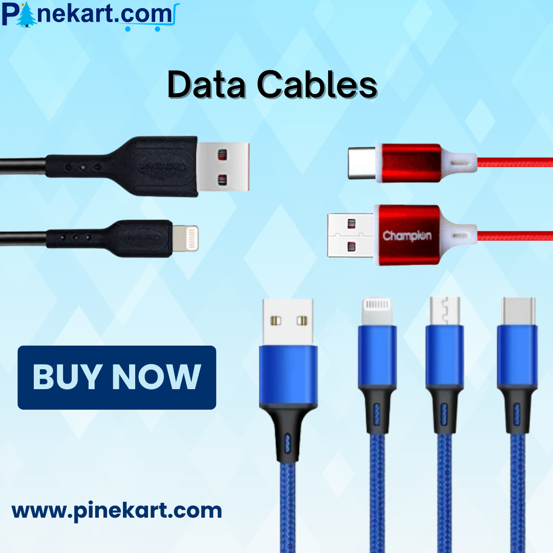 "Different types of data cables with device compatibility labels."