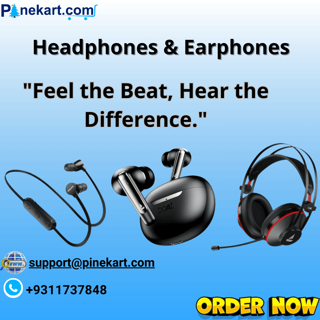 A pair of stylish wireless headphones and compact earphones placed on a wooden table, showcasing modern audio gear designed for music, gaming, and daily use.