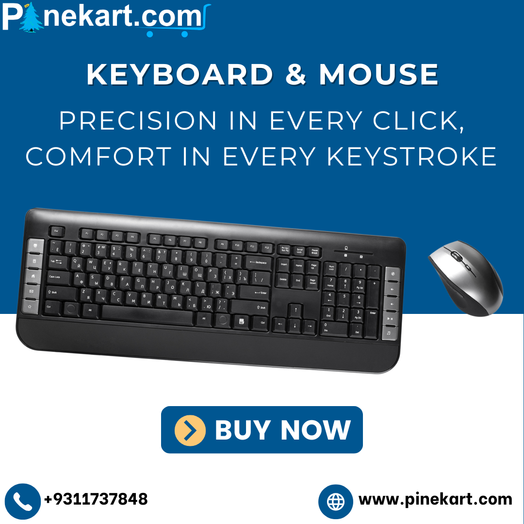 keyboard and mouse, featuring ergonomic design, wireless connectivity, and modern styling for work or gaming use.