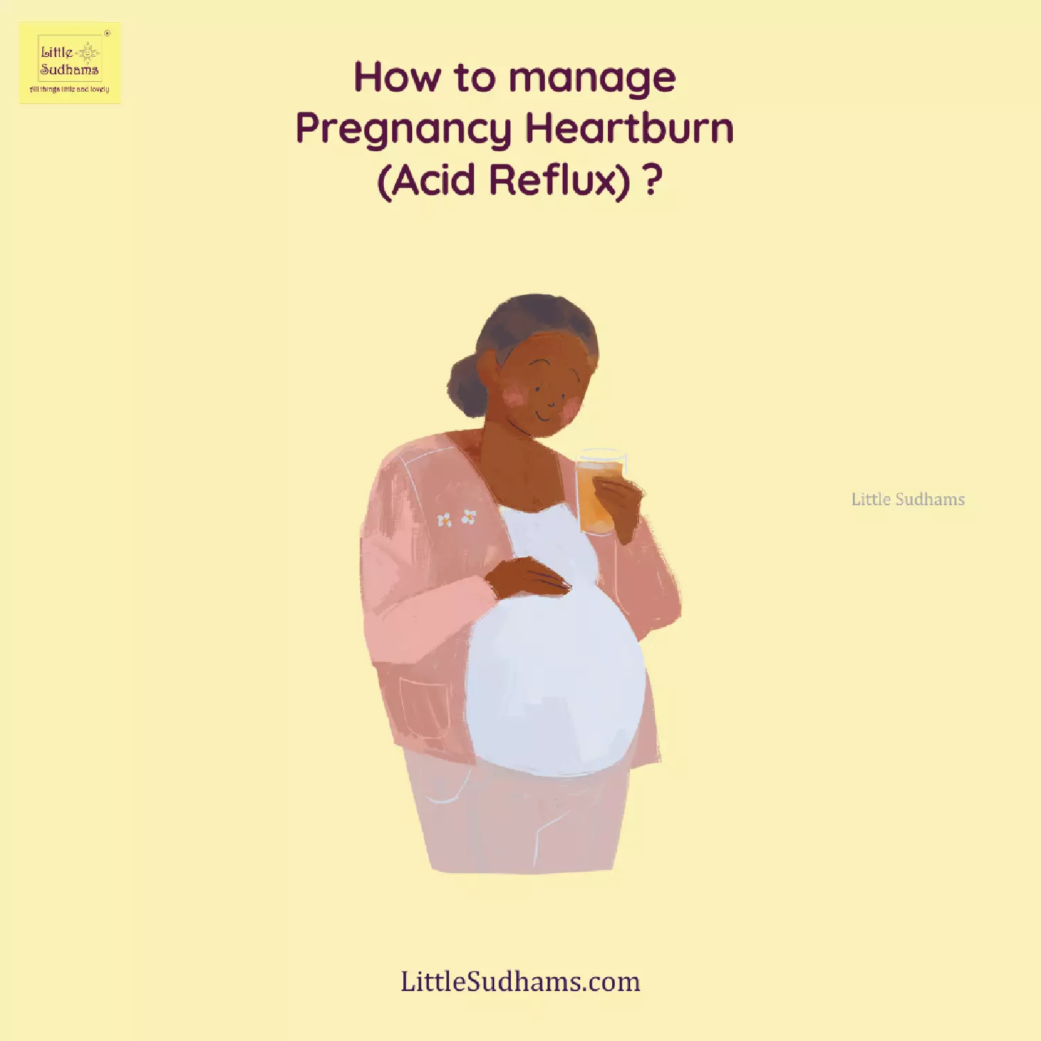 Pregnant woman with a drink to manage acid reflux