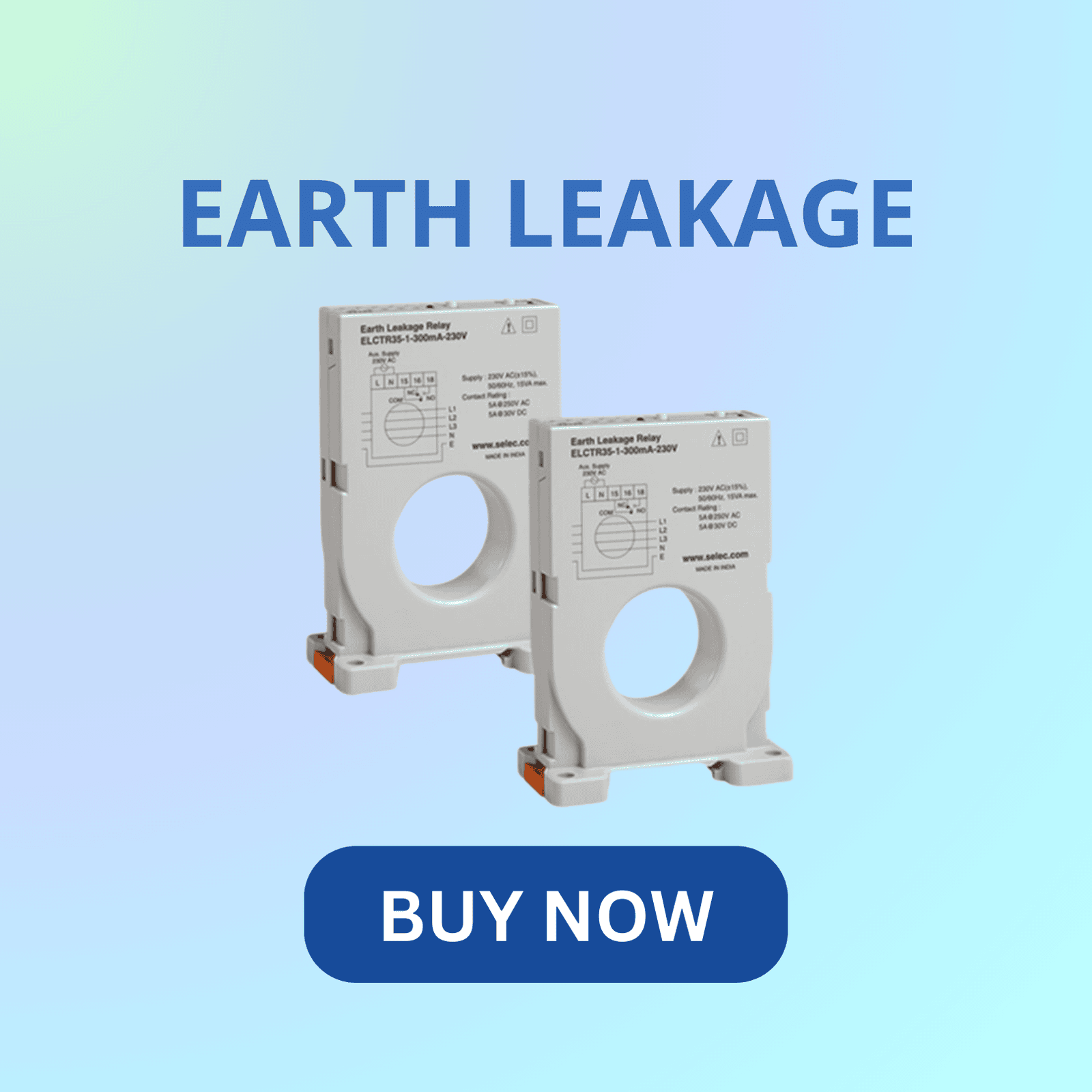 Selec earth leakage relay for protection against ground faults and electrical leakages