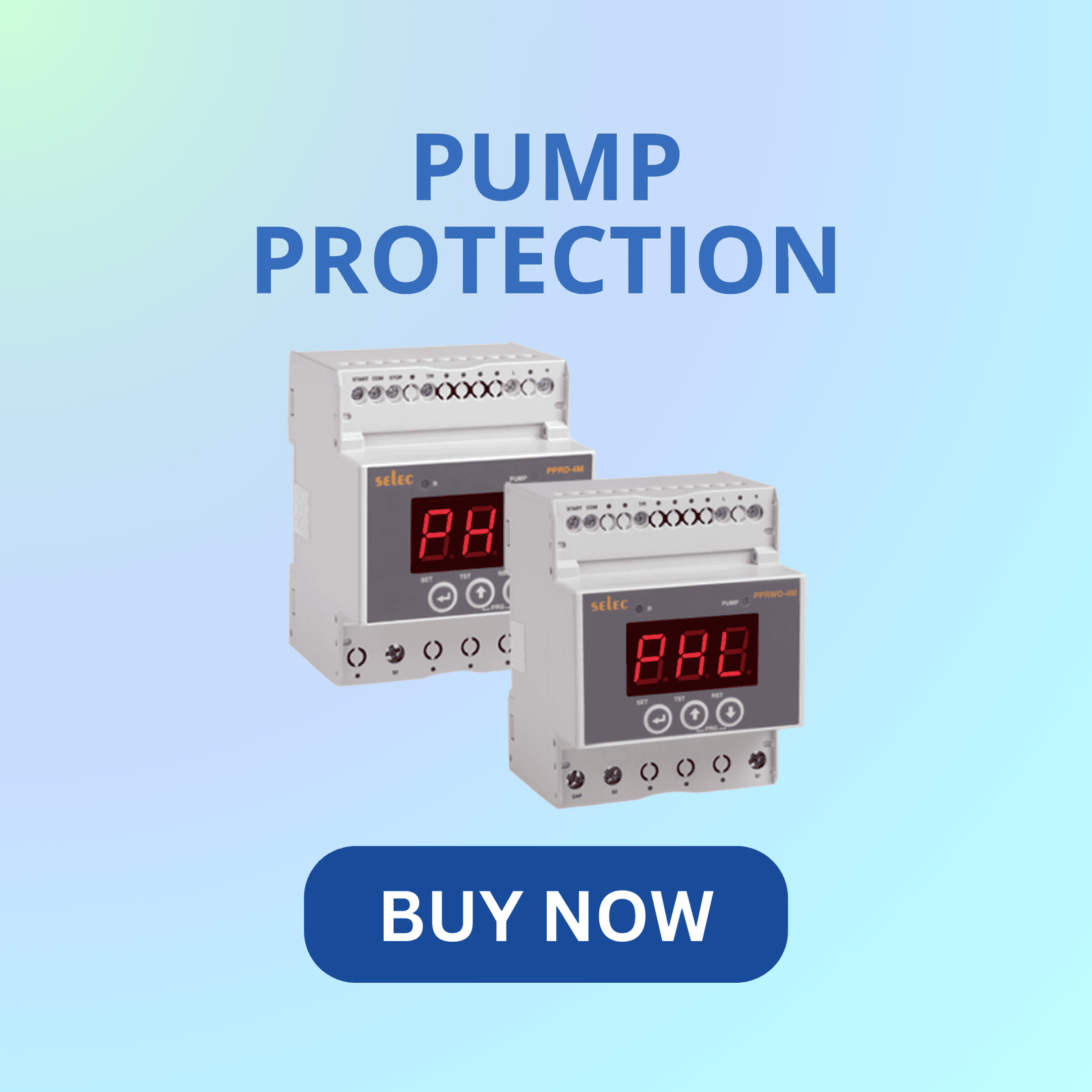 Selec pump protection relay for preventing dry run overload and phase imbalance in pump systems