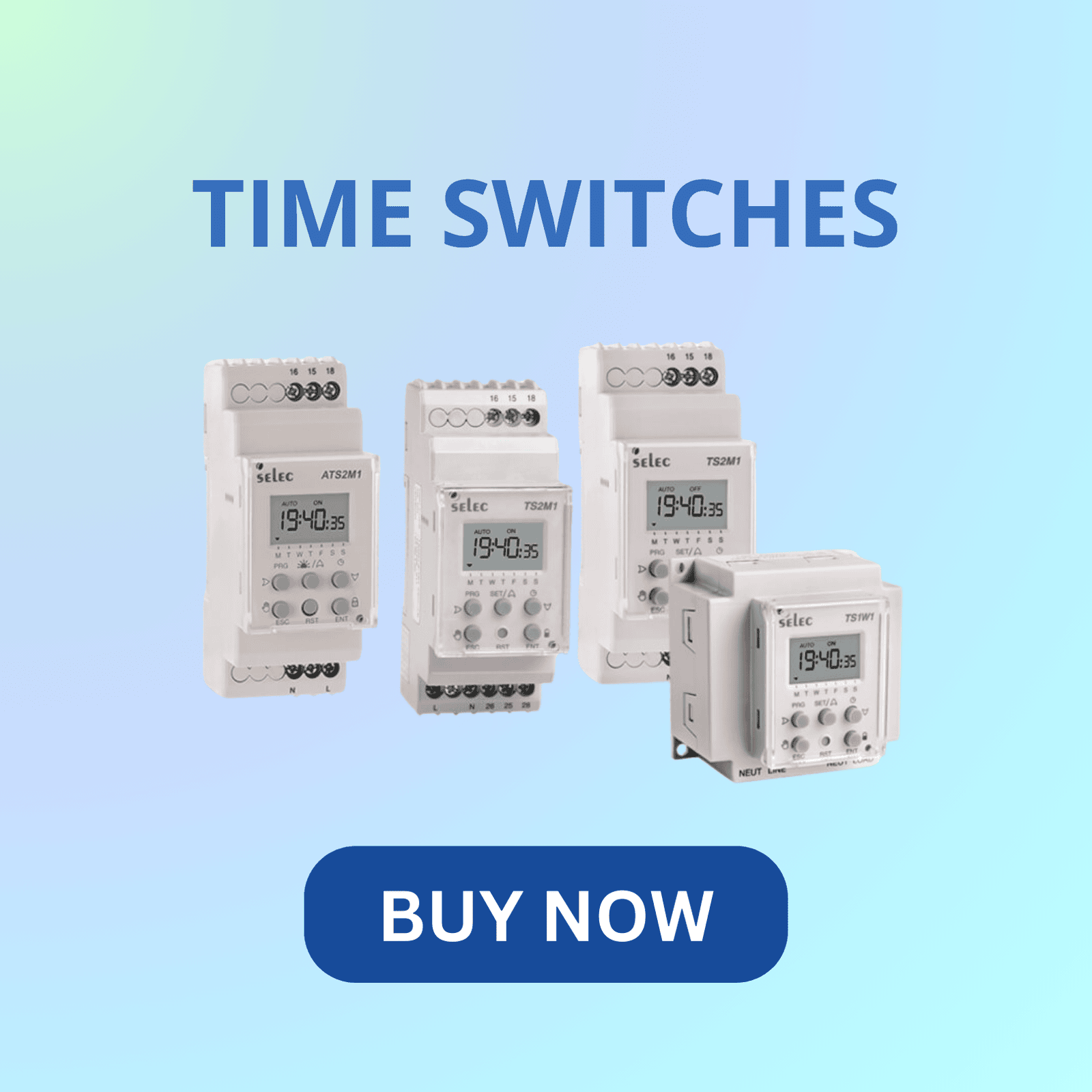 Selec time switch for scheduled on-off control of electrical devices and systems