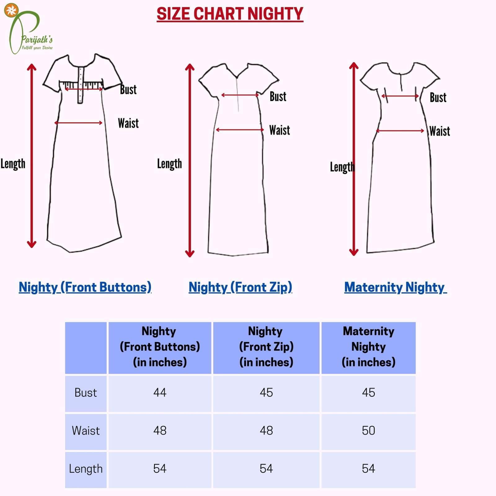 nighty size chart nighty size chart