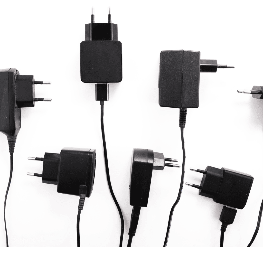 "Various chargers including USB, wall adapter, and wireless options for different devices." "Various chargers including USB, wall adapter, and wireless options for different devices."