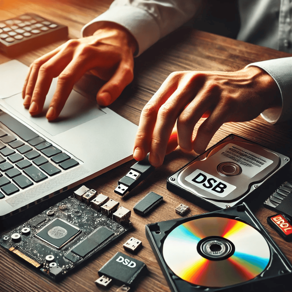 "Various types of storage devices, including USB, SSD, hard drive, memory card, and optical discs."