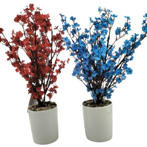 Artificial red and blue flower pots – Homizon faux flower decor collection