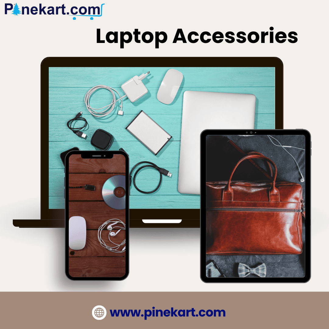 Illustration of laptop accessories and spare parts.