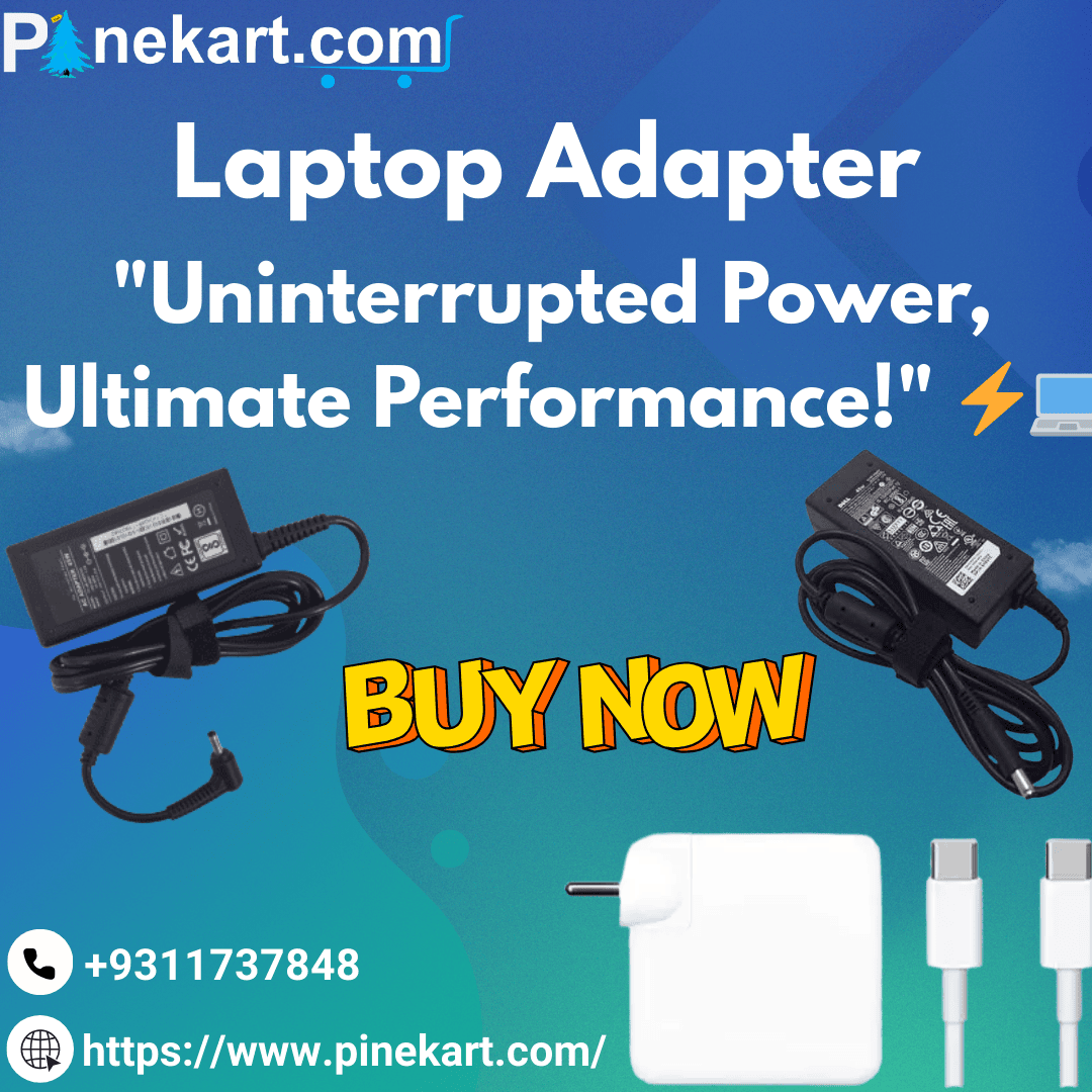 "Close-up image of a laptop adapter with power cable, showing the connector and power brick, ready to charge a laptop."