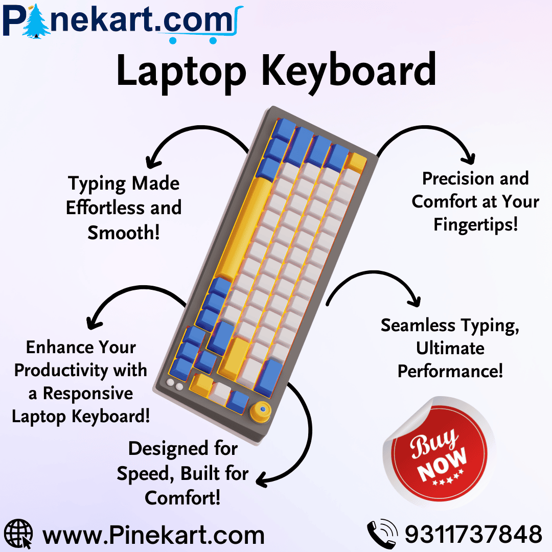 "Close-up of a modern laptop keyboard with sleek black keys and white lettering, featuring a smooth touchpad and ergonomic design for comfortable typing."