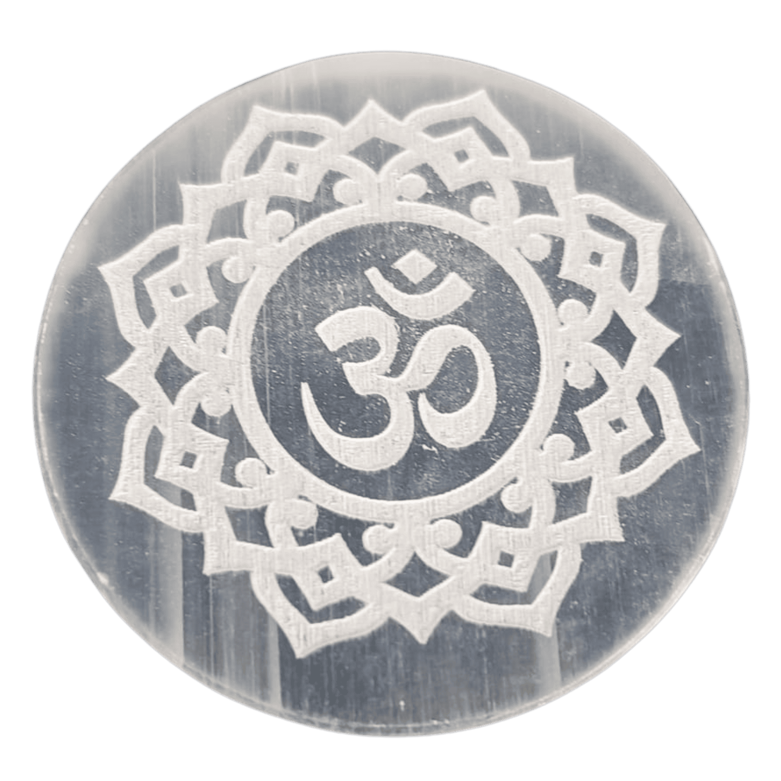 Selenite Plate with OM Carvings