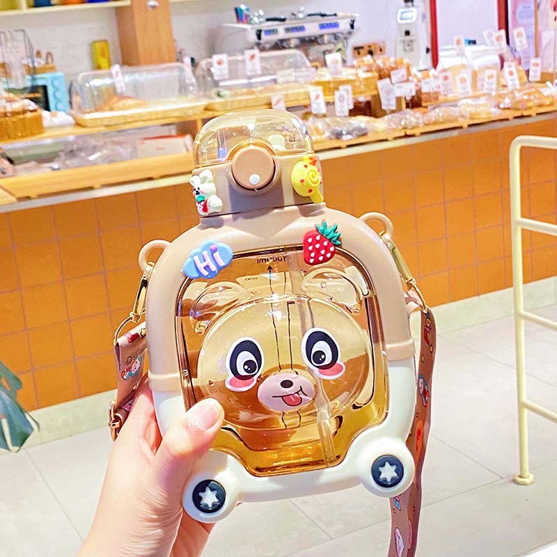 Cute Children's Cartoon Bear Straw Water Bottles 1000ml Panda Plastic Water Bottle BPA Free Cute Children's Cartoon Bear Straw Water Bottles 1000ml Panda Plastic Water Bottle BPA Free
