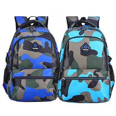Camo Patterned Schoolbag Waterproof Nylon Backpack Wear-Resistant and Breathable for Primary School