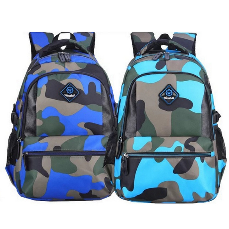 Camo Patterned Schoolbag Waterproof Nylon Backpack Wear-Resistant and Breathable for Primary School