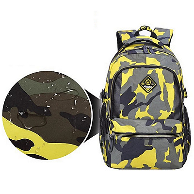 Camo Patterned Schoolbag Waterproof Nylon Backpack Wear-Resistant and Breathable for Primary School