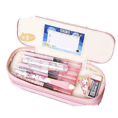 Cartoon print Double-Deck Large Capacity Pencil Case Girls Cute Cinnamoroll Kuromi Melody KT Cat Design Pencil case