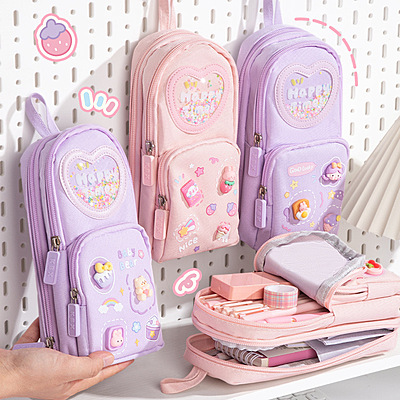 Multilayer Large Capacity Canvas Fabric Stand-Up Pencil Case for Kids Girls School Office Students Use Multilayer Large Capacity Canvas Fabric Stand-Up Pencil Case for Kids Girls School Office Students Use