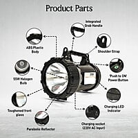 Commando Torch Heavy Duty Rechargeable Hand Held Torch, ABS, 1600 Lumens