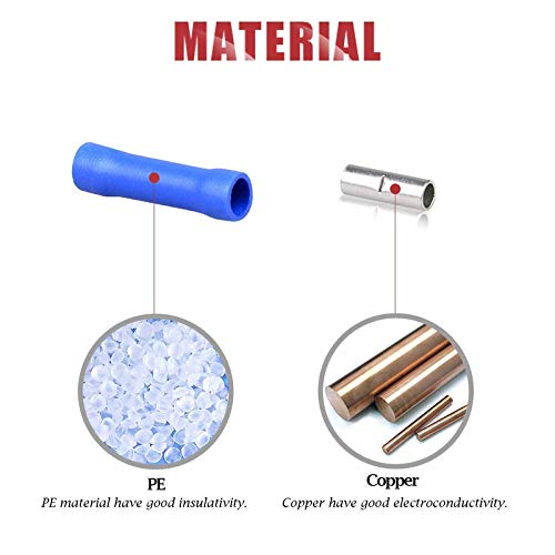 Fully Insulated Straight Butt Connector Electrical Wire Crimp Terminals (Pack of 10) BLUE