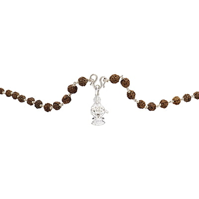 Silver Tied Rudraksha Mala/Chain with Lord Ayyapan Pendant,Traditional
