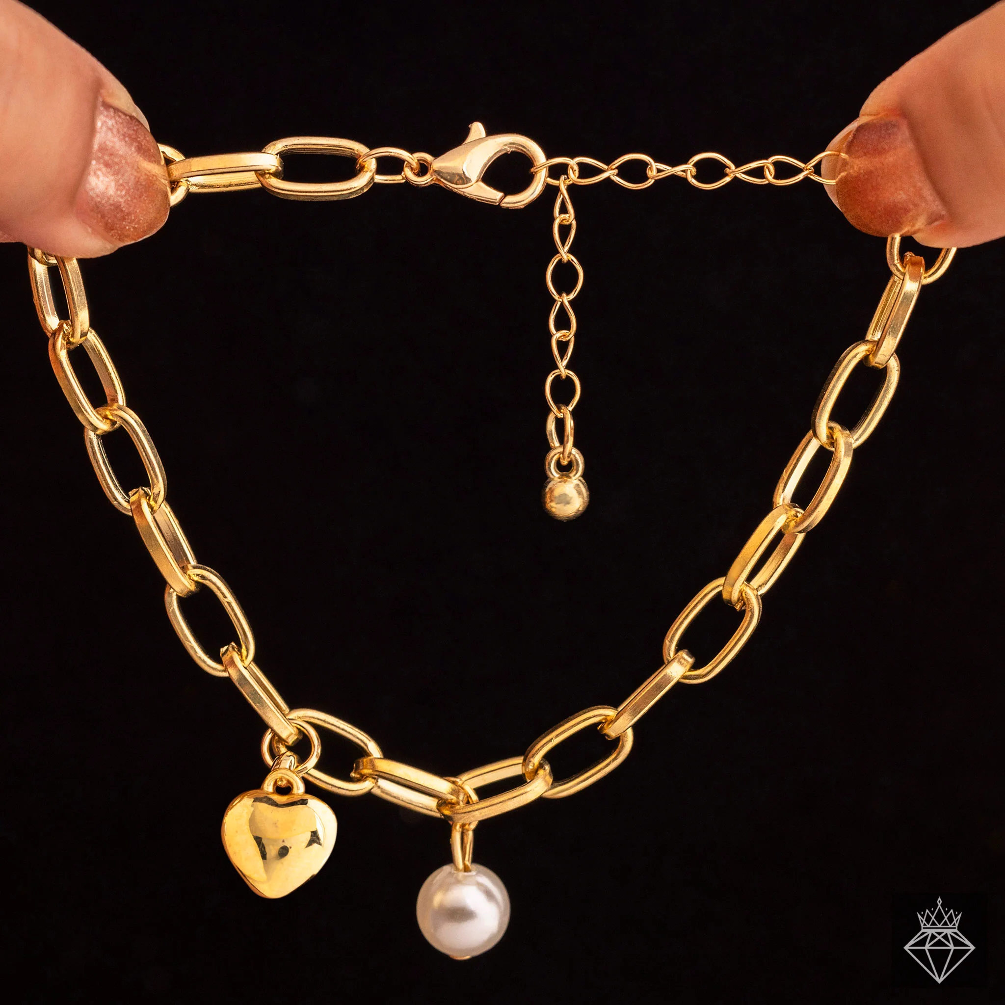 Anti-Tarnish Pearl & Heart Charm Bracelet Anti-Tarnish Pearl & Heart Charm Bracelet