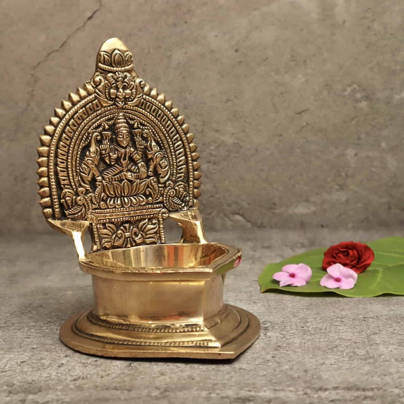 Brass Gaja Lakshmi Deepam/Lamp - 6 inch Height | Divine Brass Deepam/Lamp with Gaja Lakshmi Design for Auspicious Illumination Brass Gaja Lakshmi Deepam/Lamp - 6 inch Height | Divine Brass Deepam/Lamp with Gaja Lakshmi Design for Auspicious Illumination