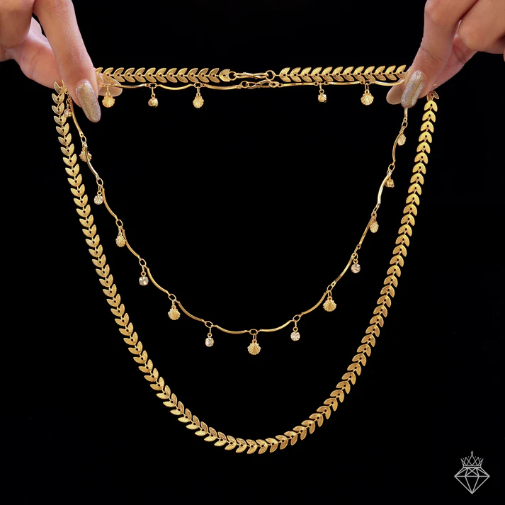Anti-Tarnish Double Layer Chevron Chain with Shell Charms Necklace Anti-Tarnish Double Layer Chevron Chain with Shell Charms Necklace