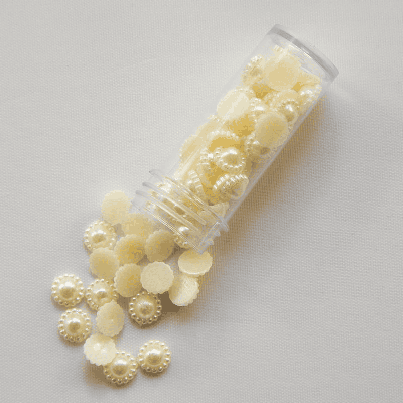 Ceramic Half Cut Beads with Design Cream 6mm Ceramic Half Cut Beads with Design Cream 6mm