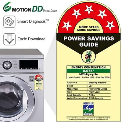 LG 7.0 Kg 5 Star Inverter Fully-Automatic Front Loading Washing Machine (FHM1207ZDL,
