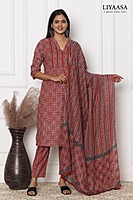 COTTON DUPPATA SET Merun (Pack of all sizes)