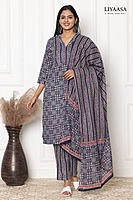 COTTON DUPATTA SET Grey Blue (Pack of all sizes)