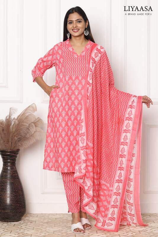 COTTON DUPPATA SET peach (Pack of all sizes)