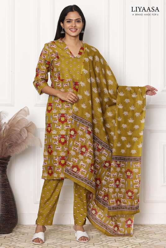 COTTON DUPPATA SET Mehendi green (Pack of all sizes)