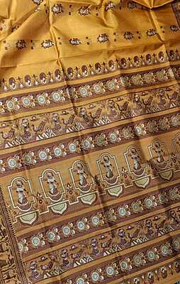 Figure motif Baluchari Color Golden mustard Figure motif Baluchari Color Golden mustard