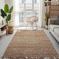 Handmade Natural Jute Area Rug, Braided Reversible, Boho Farmhouse Style, Indoor/Outdoor
