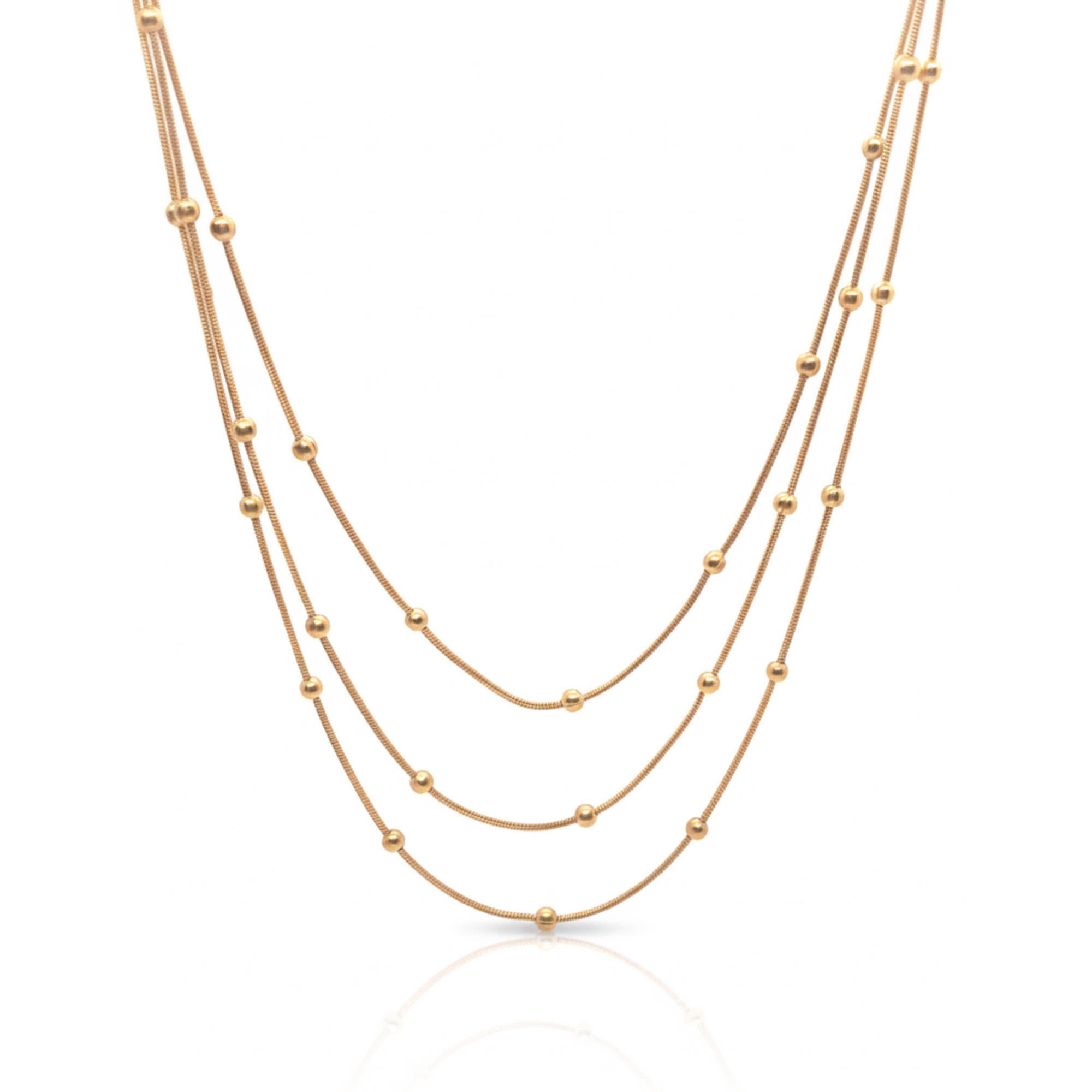 KAYYA21 Elegant Gold-Plated Triple Layer Beaded Chain Necklace