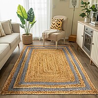 Royegal Carpets Handmade Natural Jute Braided Rug – Rectangular Design with Grey Border