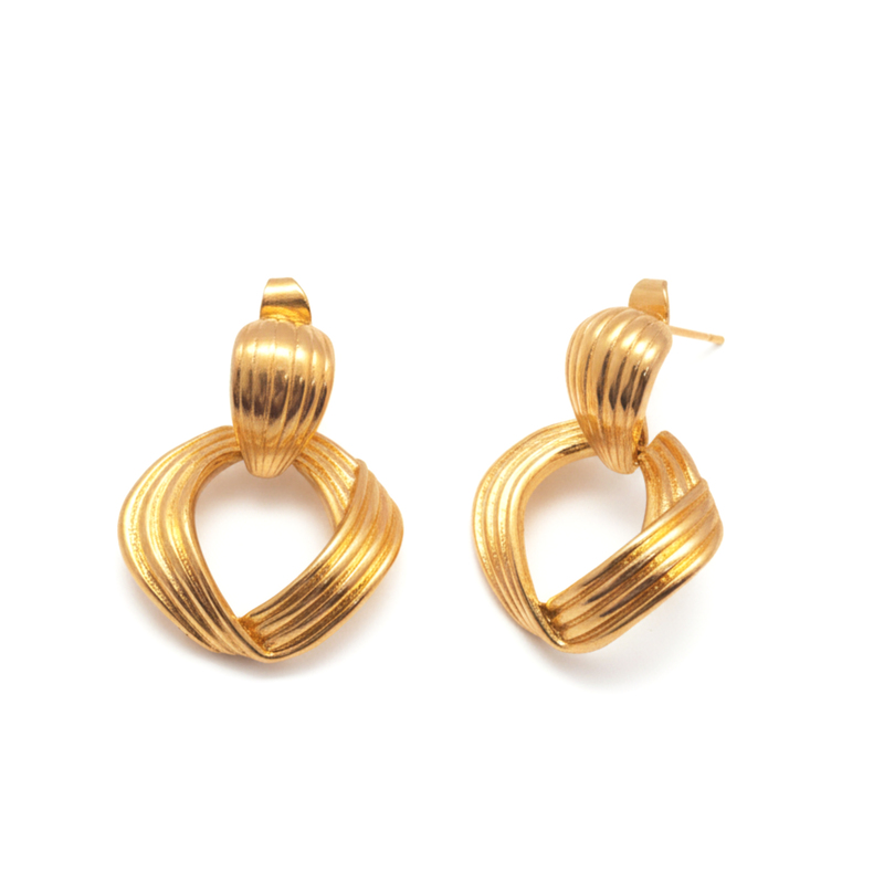 KAYYA21 Elegant Gold-Plated Textured Hoop & Drop Earrings Set for Women – Stainless Steel
