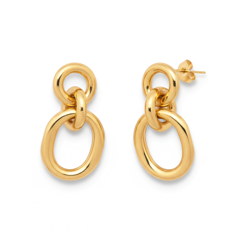 KAYYA21 Elegant Gold-Plated Textured Hoop & Drop Earrings Combo Set – Stainless Steel