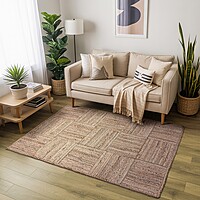 Handwoven Natural Jute Area Rug, Patchwork Design, Reversible Floor Covering for Living Room