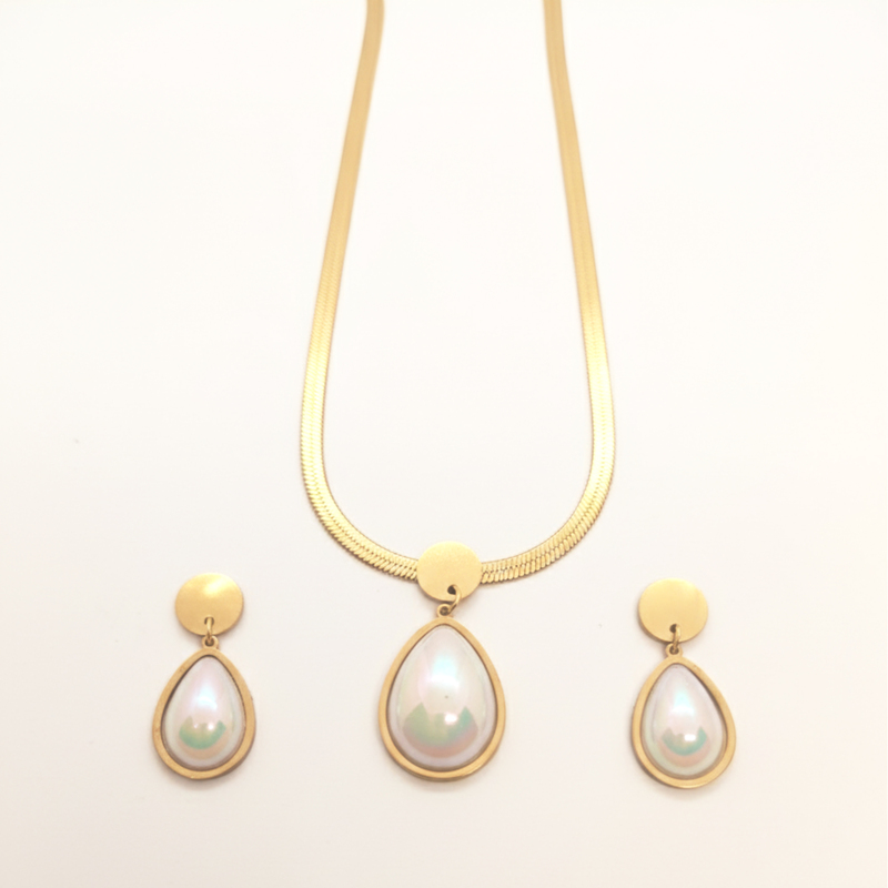 KAYYA21 Elegant Gold-Plated Necklace & Earring Set – Stainless Steel Gold Finish