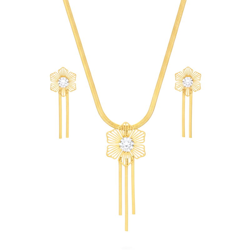 KAYYA21 Elegant Gold-Plated Necklace & Earring Set – Stainless Steel Gold Finish