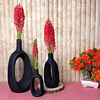 Oval-Shaped Flower Vases for Home Decor, Set of 3 (Black) Polyresin – 9.5 Inch