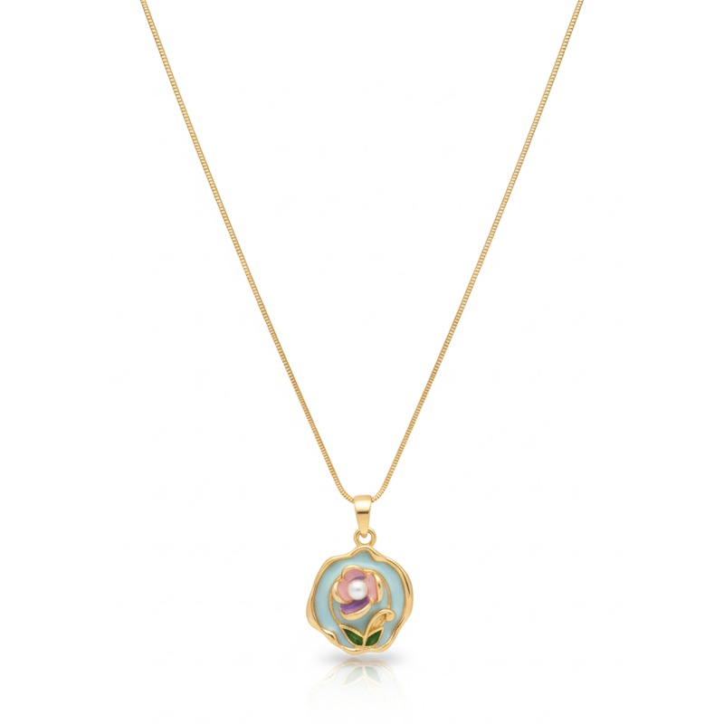 KAYYA21 Elegant Floral & Clover Pendant Necklace Set – Stainless Steel Gold Finish