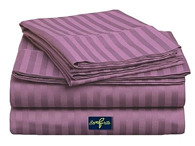 Bedsheet (Fitted) Glace Cotton 300 TC - Striped - Plum
