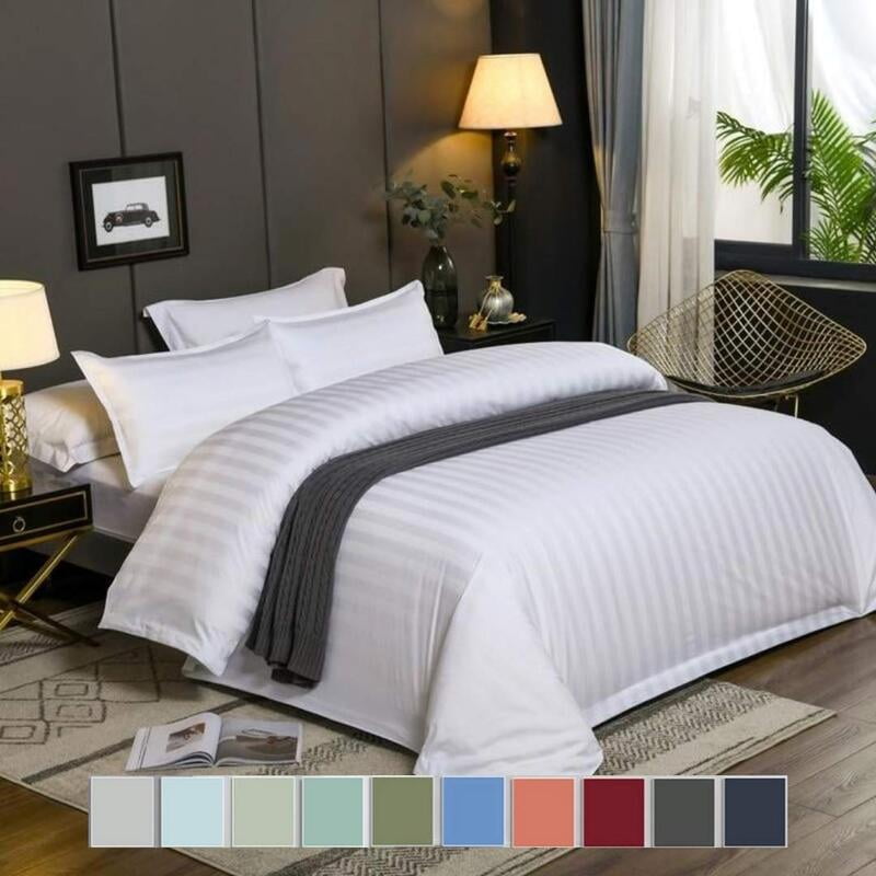 Duvet / Comforter Cover Glace Cotton 300 TC - Striped - White