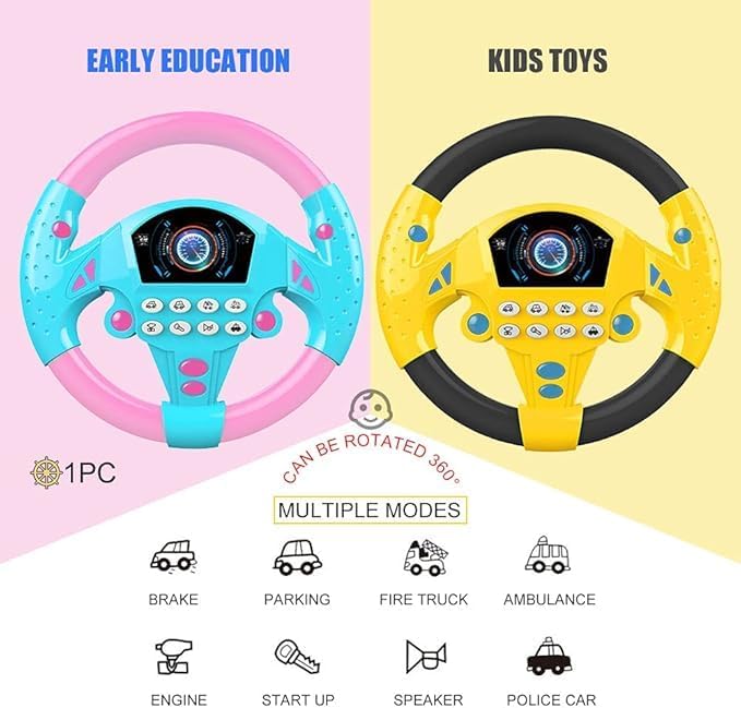 Kids Driving Steering Wheel, Funny Driving Wheel with Music, Interactive, Multi-Color Kids Driving Steering Wheel, Funny Driving Wheel with Music, Interactive, Multi-Color