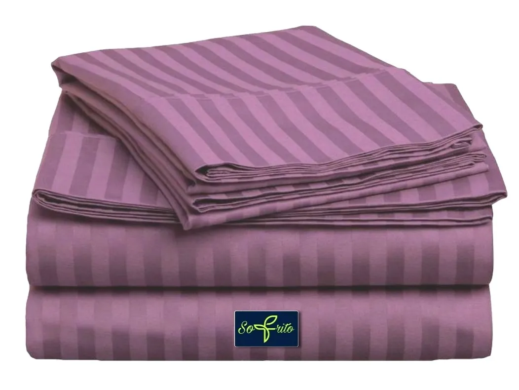 Sofrito Bedsheet Glace Cotton 300 TC - Striped - Plum