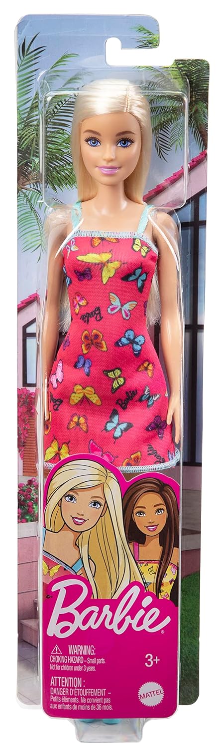 Barbie Doll, HBV05, Colorful Butterfly Print Red Dress & Strappy Heels